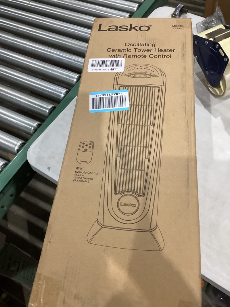 Condition photo showing New/Like New for Lasko 1500W Ceramic Tower Space Heater with Remote, Thermostat, Timer & Widespread Oscillation, Portable Electric Heater for Indoor Use, Bedroom & Living Room, 751320