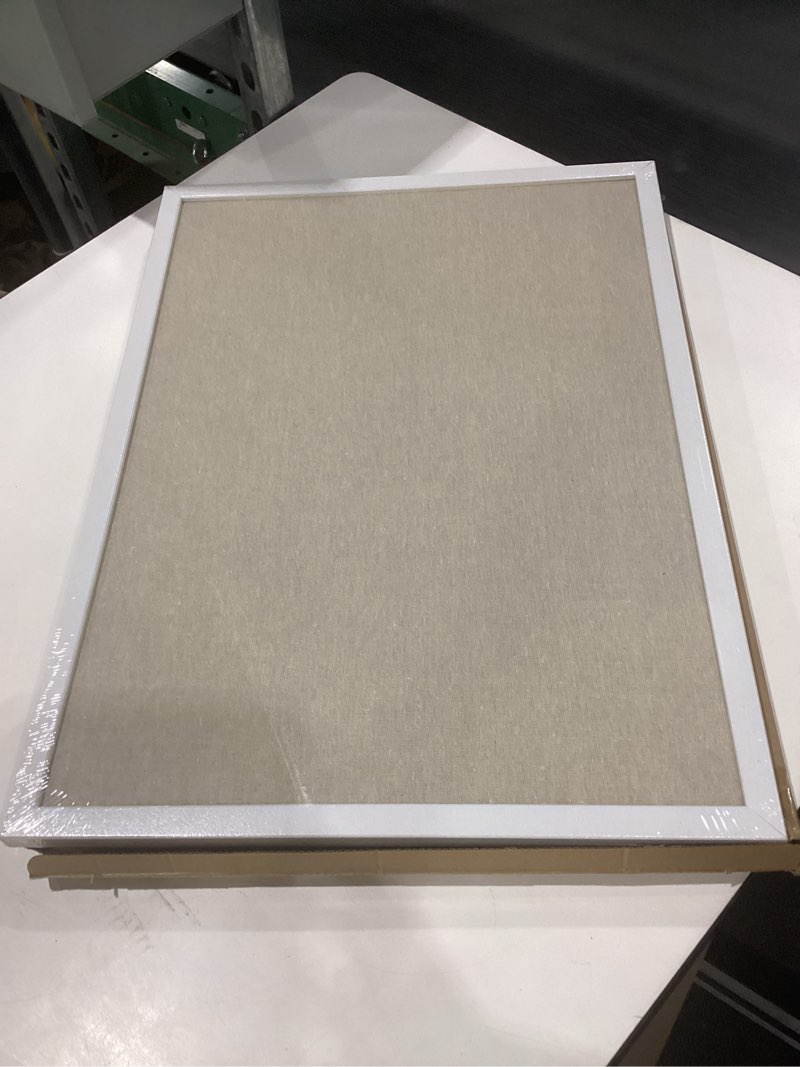 Condition photo showing New/Like New for Cork Board with Linen White,Bulletin Board 23"x17" Hanging Corkboards for Office Home School Message Board or Vision Board Decoration. White 23" x 17"