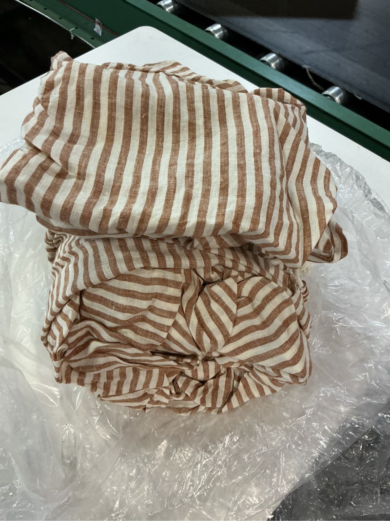 Condition photo showing Good Condition for european linen stripe duvet cover set, king/cal king, terracotta/white stripe