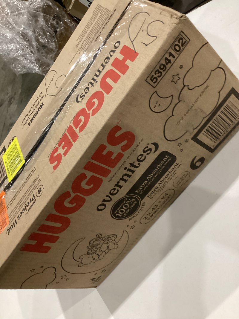 Condition photo showing New/Like New for huggies size 6 overnites baby diapers: overnight diapers, size 6 (35+ lbs), 84 ct (2 packs of 42), packaging may vary size 6 84