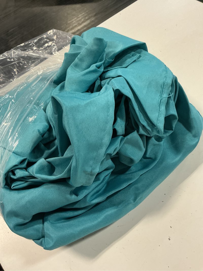 Condition photo showing As Is for nasitos 2 pack teal 6ft table cloth fitted-open back folding table cover washable fabric and wrinkle resistant table cloth for trade show, book fair, career fair, convention, events teal 6ft|2 pack