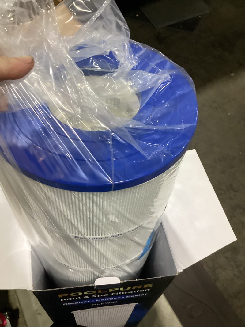 Condition photo showing New/Like New for poolpure plf175a pool filter replaces hayward c1750, cx1750re, pa175, ultral-b4, unicel c-8417, filbur fc-1294, sta-rite pxc175, 817-0175p, l x od: 28 3/16" x8 15/16", 175 sq.ft cartridge regular fabric