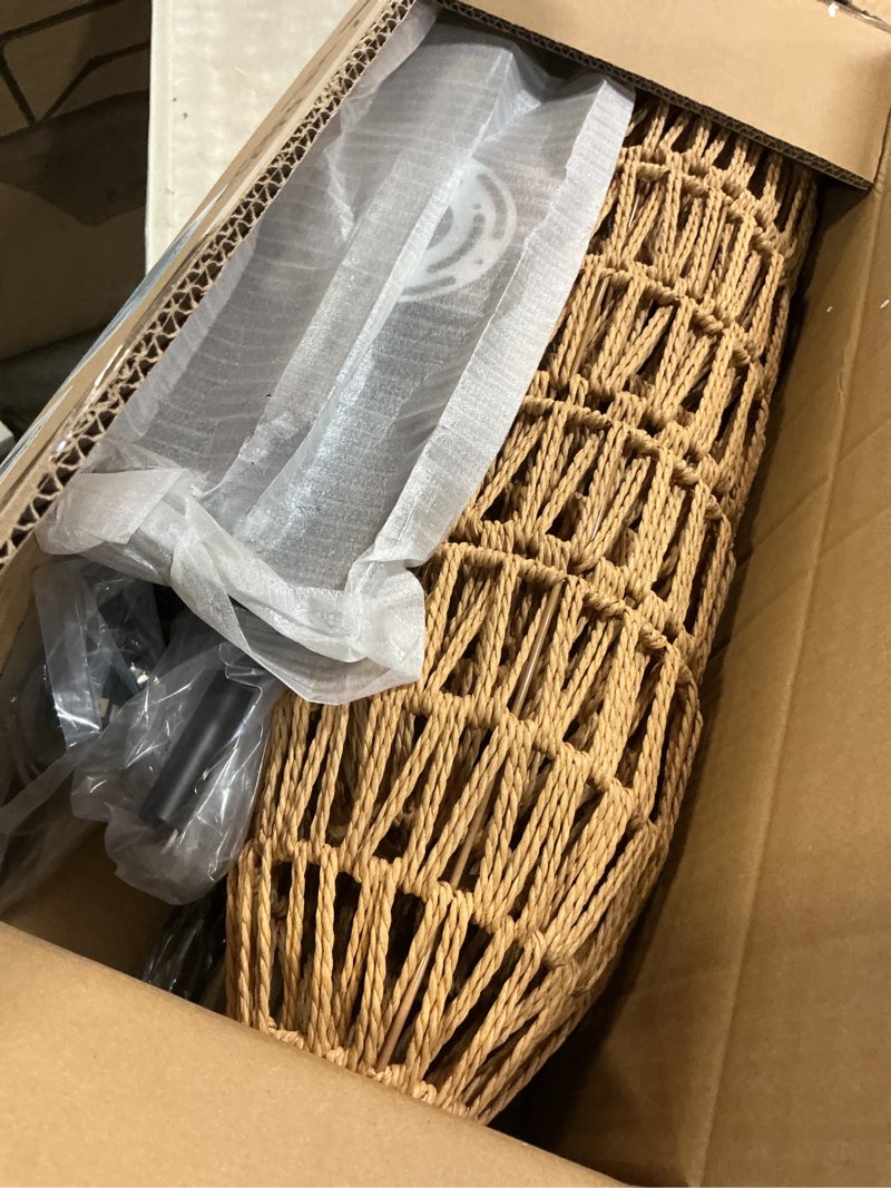Condition photo showing Good Condition for SHIGUANG Boho Rattan Chandelier for Dining Room Light Fixture, 6-Light 53 Inch Farmhouse Rustic Kitchen Island Lighting, Hanging Lights Fixture Over Table with Hand Woven Lampshade, Height Adjustable