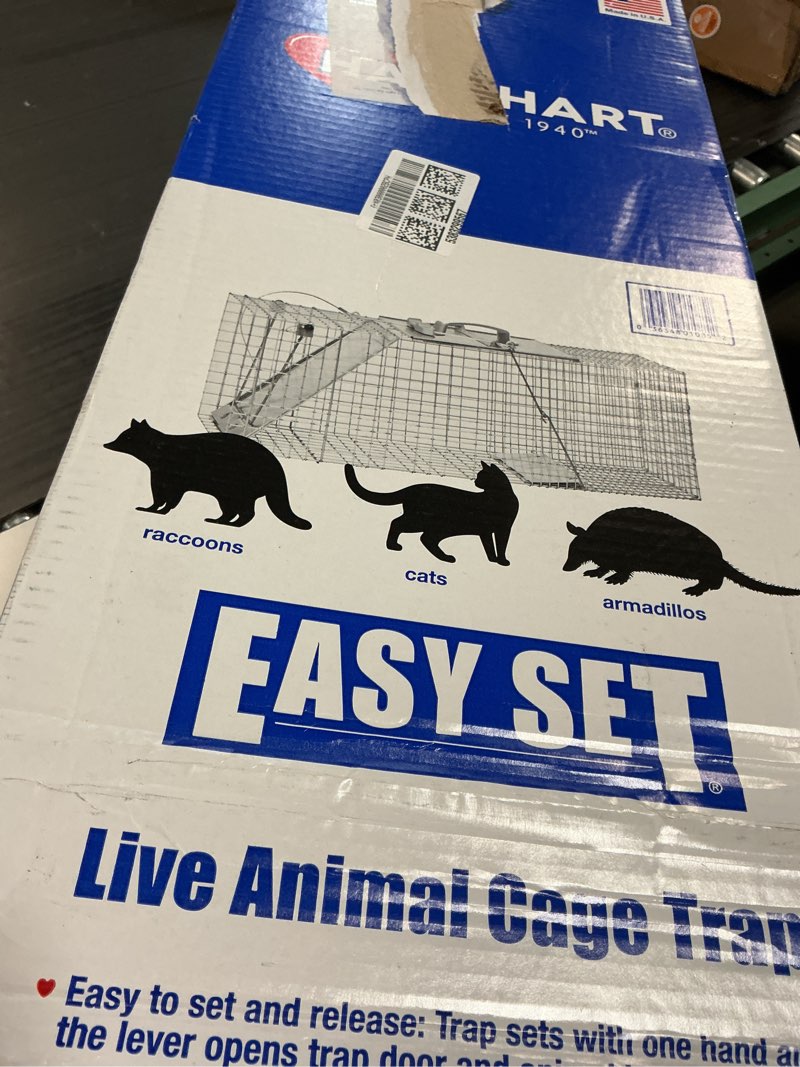 Condition photo showing New/Like New for havahart 1085 large 1-door easy set humane live animal trap for armadillos, cats, groundhogs, muskrats, opossums, raccoons, skunks - havahart live animal cage trap