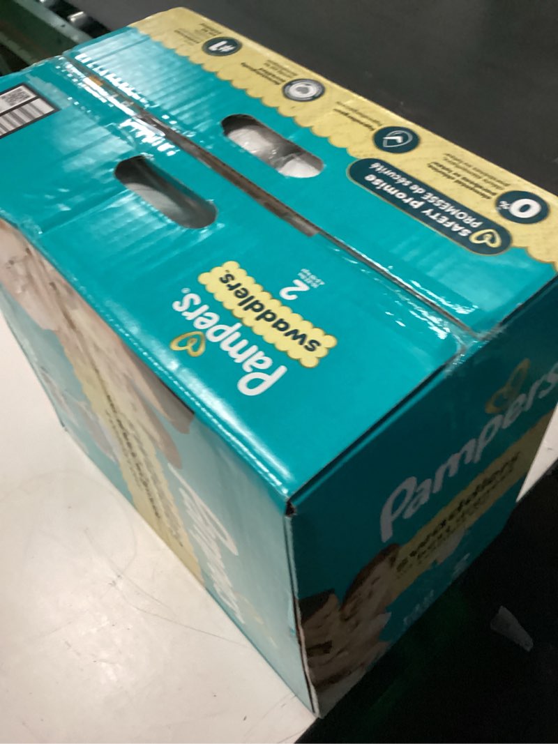 Condition photo showing New/Like New for pampers swaddlers diapers, size 2 (10-22 lbs), 148 count, absorbent, keeps baby dry and comfortable, skin safe disposable baby diaper size 2 148