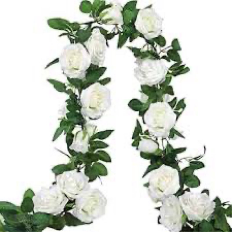 daifunli 4 pcs white artificial rose vine hanging fake flowers garland for wedding anniversary birth