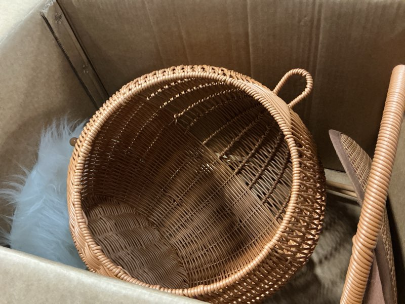 Condition photo showing Good Condition for wicker cat bed indoor & outdoor, handwoven pp rattan cat swing bed with removable washable cushion, breathable waterproof cat house for cats & small dogs (small–11.4" l × 18.9" h)