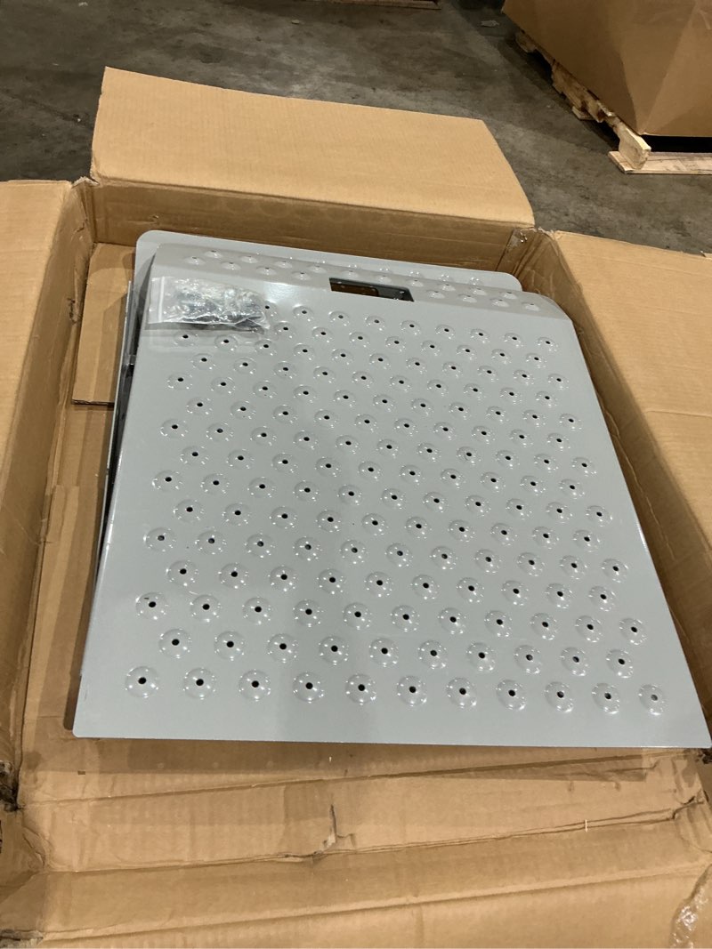 Condition photo showing As Is for vnn 29" x 48" shed ramp for riding mower & lawn equipment | 1500 lb capacity anti-slip punch plate ramp for atv, motorcycles, garages & barns (2pc, aluminum) slivery 2pcs (29" l x 48" w)
