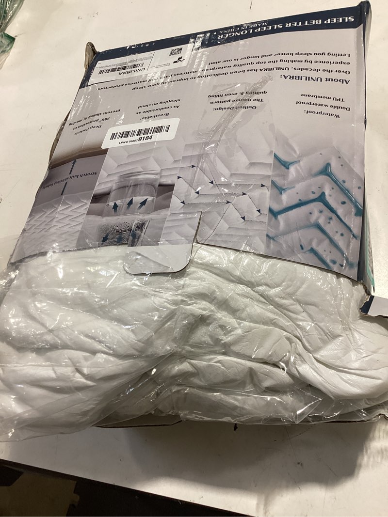 Condition photo showing As Is for king size waterproof mattress protector quilted, breathable ultra-soft filling mattress pad, fitted deep pocket mattress cover fits 6''-25'' mattress white king line microfiber