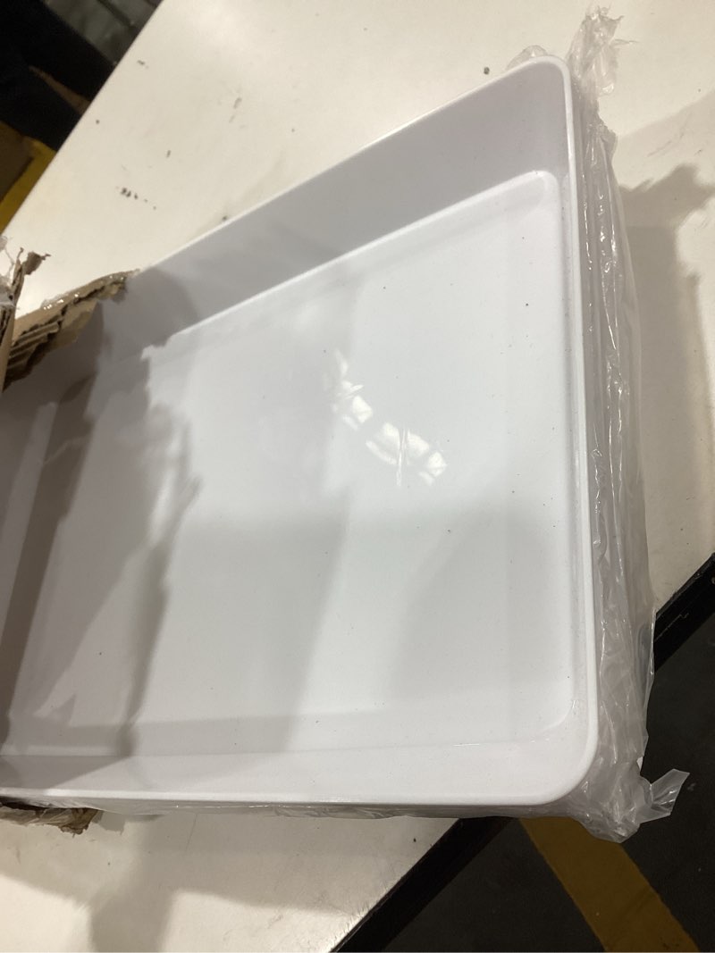 Condition photo showing Good Condition for 6 pack, 16" x 11" large white serving trays set - reusable plastic serving platters for cookie, appetizer, charcuterie, snack, dessert, party food display - stackable kitchen countertop tray, bpa free 6 pack - 16" x 11"