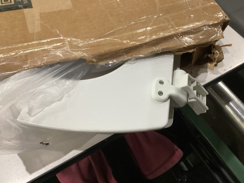 Condition photo showing As Is for Mayfair Cassel Slow Close Toilet Seat, Easy Clean, Non Slip Premium Wood Seat, Easy Install, Made in USA, Elongated, White Elongated 1 - Toilet Seat