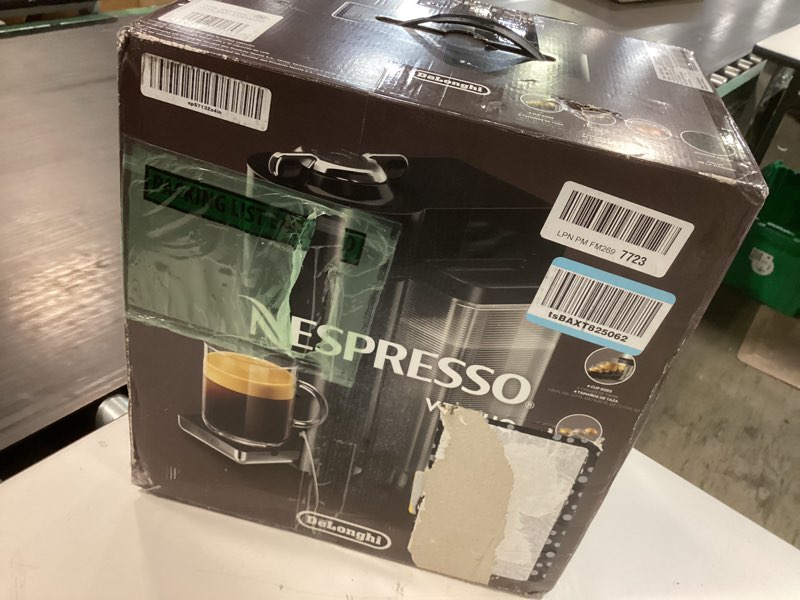 Condition photo showing New/Like New for nespresso vertuo coffee and espresso maker by de'longhi, piano black machine only black