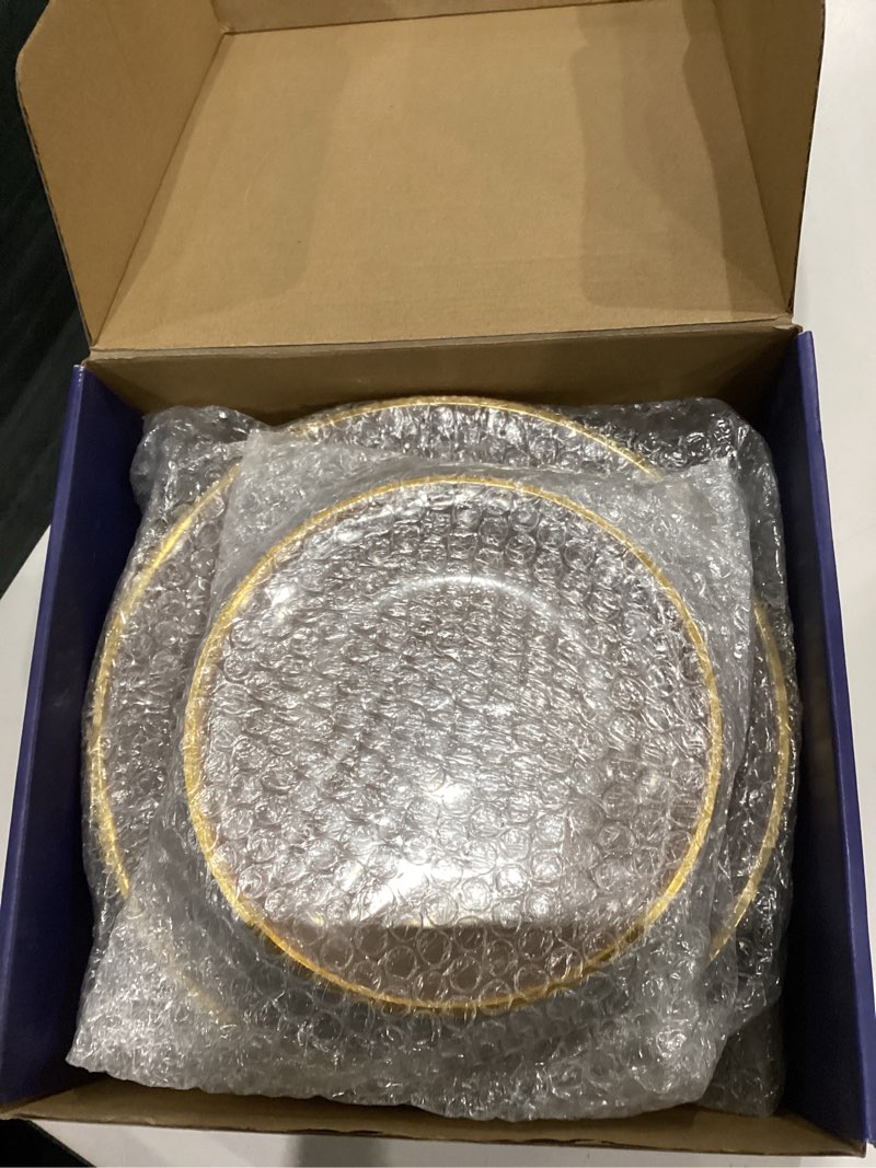 Condition photo showing New/Like New for SIMILAR TO N9R 60 PCS Mocha Mousse Plastic Plates with Gold Rim, Elegant Disposable Plates, Circular Ribbed Design, 30 Dinner & 30 Dessert Plate for Parties, Weddings, Banquets and Events