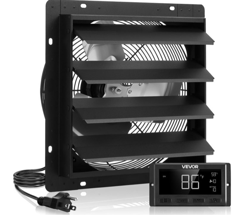 vevor 14 inch exhaust fan, wall mounted attic fan with variable speed, temperature & humidity contro