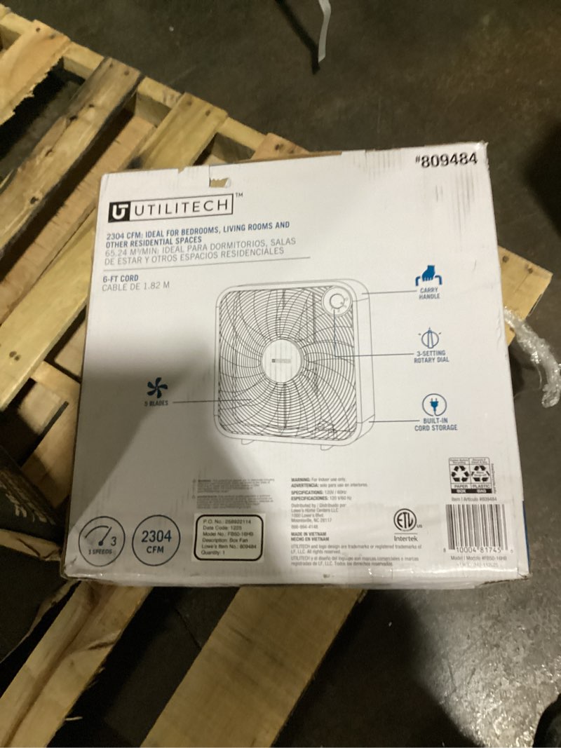 Condition photo showing Good Condition for utilitech 20-in 120-volt 3-speed high velocity indoor black box fan