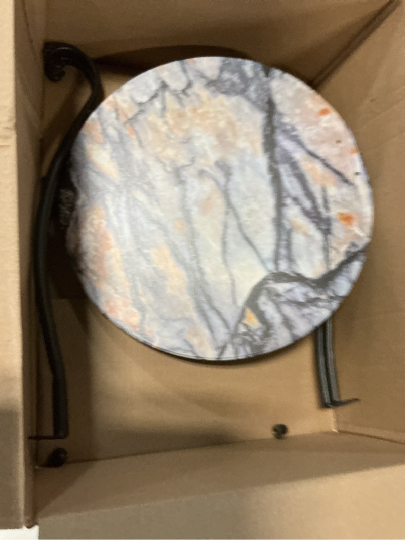 Condition photo showing As Is for Patio Side Table, Versatile 14" Round Side Table for Balcony Yard Porch Bedside Rocking Chair and Pool Chair, Weather Resistant Metal Accent Table for Indoor Outdoor Use, Easy Assembly