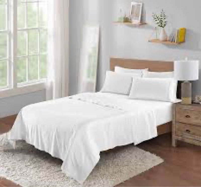 100% lenzing tencel lyocell queen size bed sheet set, 4 piece solid indigo white cooling bed sheet set, silky soft & luxury, 1 deep pocket fitted sheet & 1 flat sheet & 2 pillowcases indigo white  queen