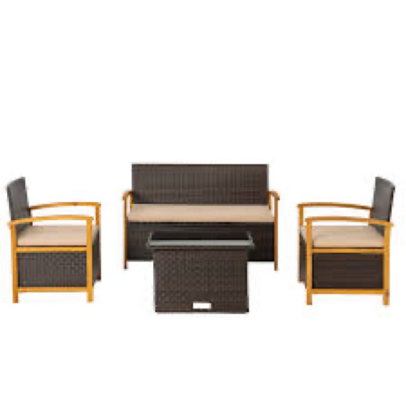 ((Incomplete ))Patio Sofa Set with Adjustable Coffee Table and Storage