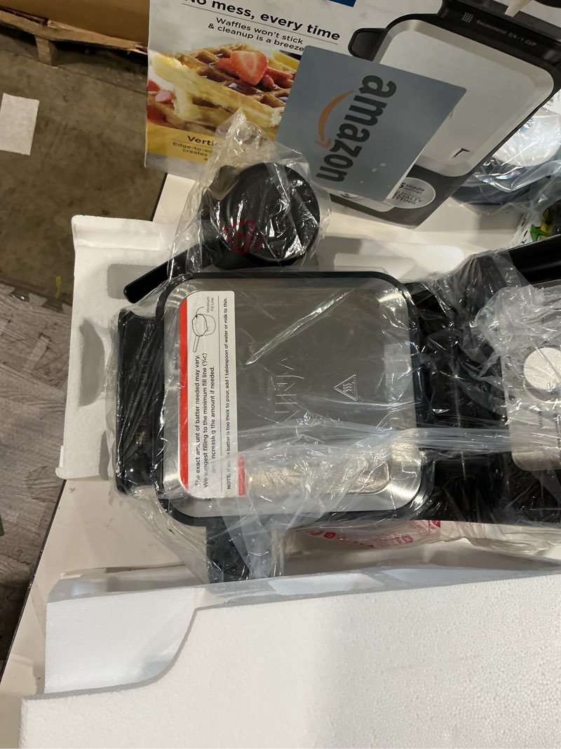 Condition photo showing Good Condition for ninja belgian waffle maker pro | vertical design | 5 shade settings with precision-pour cup & chef-curated recipe guide | black & silver | bw1001