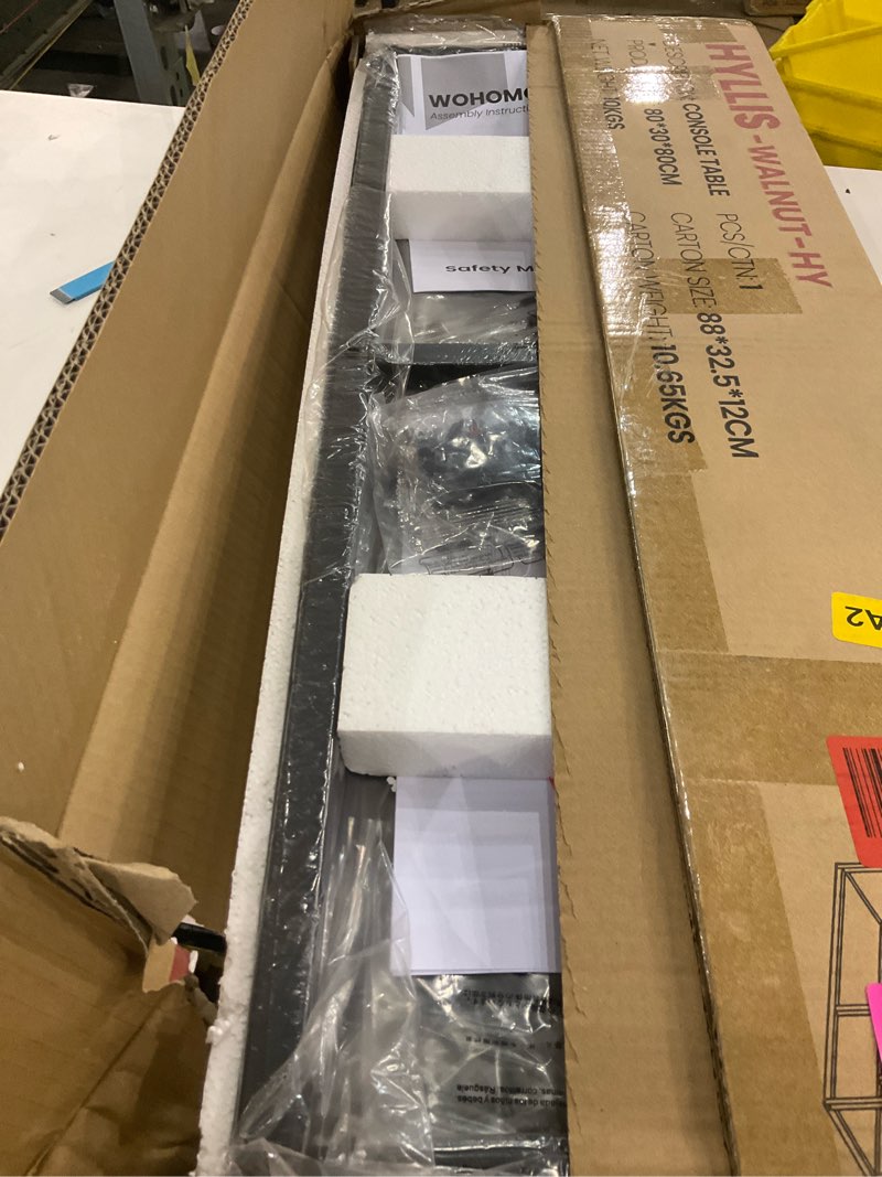 Condition photo showing Good Condition for WOHOMO Console Table, Small Entryway Table with Storage Shelves 12'' Narrow Sofa Table Modern Hallway Table for Living Room 31.5" x12''x31.5'' Walnut