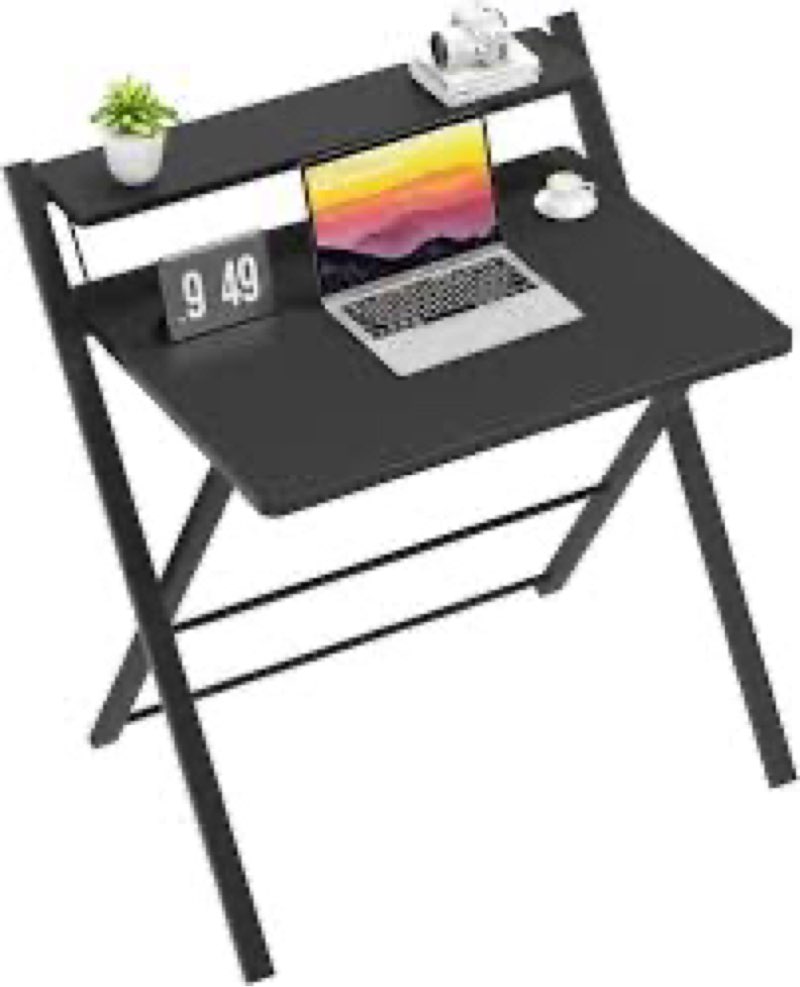 GreenForest No Assembly Folding Desk, 2-Tier Compact Computer Desk with Shelf, 30 inch Space Saving 