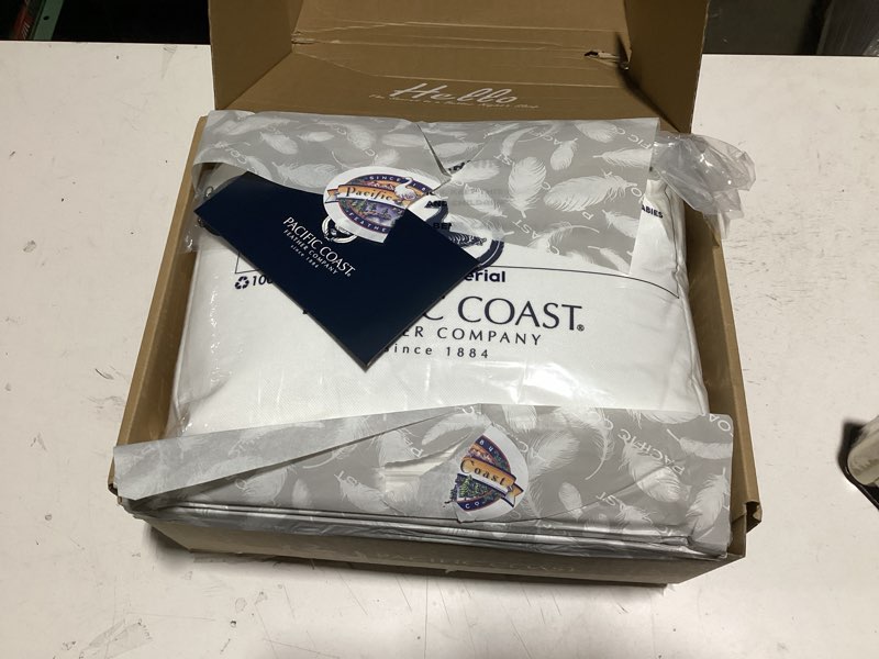 Condition photo showing As Is for Pacific Coast Goose Feather Down Fiber Comforters King Size, Extra Fluffy White Duvet Insert, Ultra-Soft, Breathable, All Season Hotel Luxury Bedding Comforters, 8 Corner & Center Loops (106"x90")