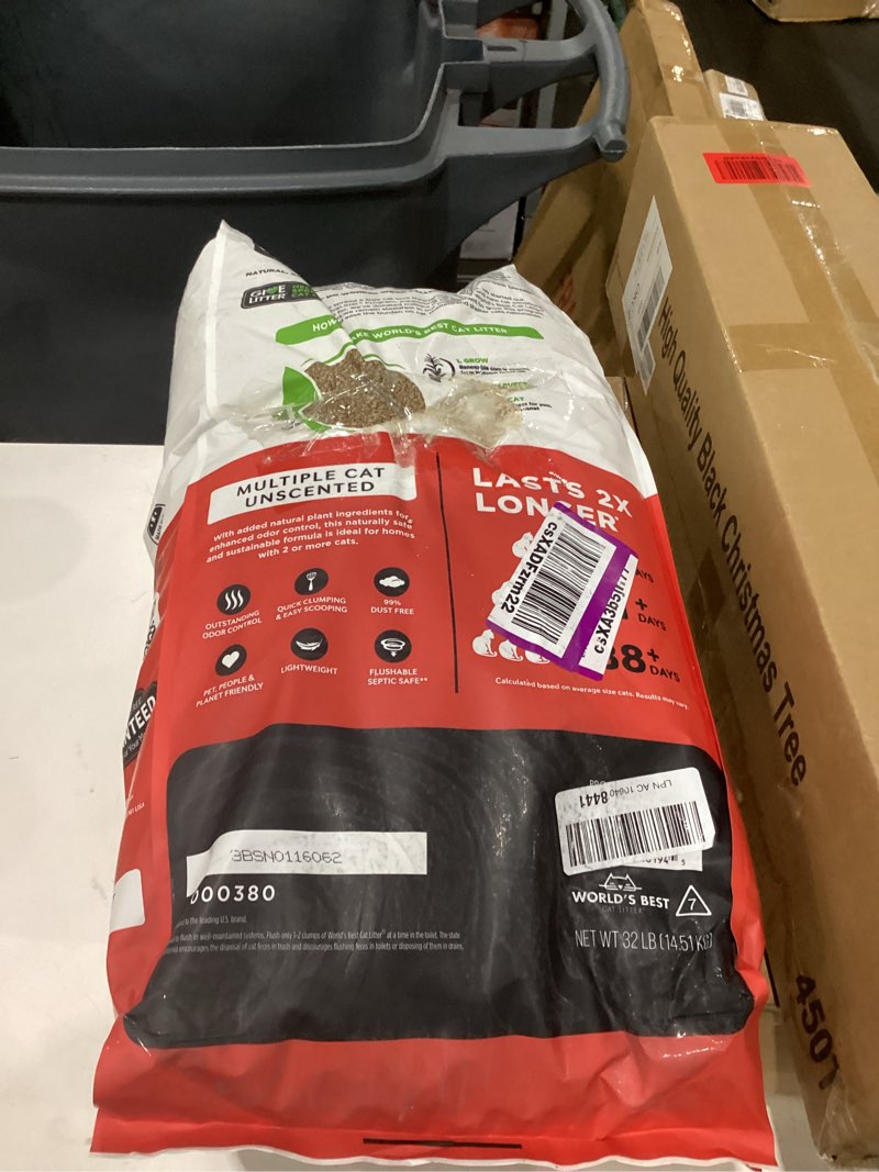 Condition photo showing Good Condition for WORLD'S BEST CAT LITTER Multiple Cat Unscented, 32-Pounds - Natural Ingredients, Quick Clumping, Flushable, 99% Dust Free & Made in USA - Long-Lasting Odor Control & Easy Scooping