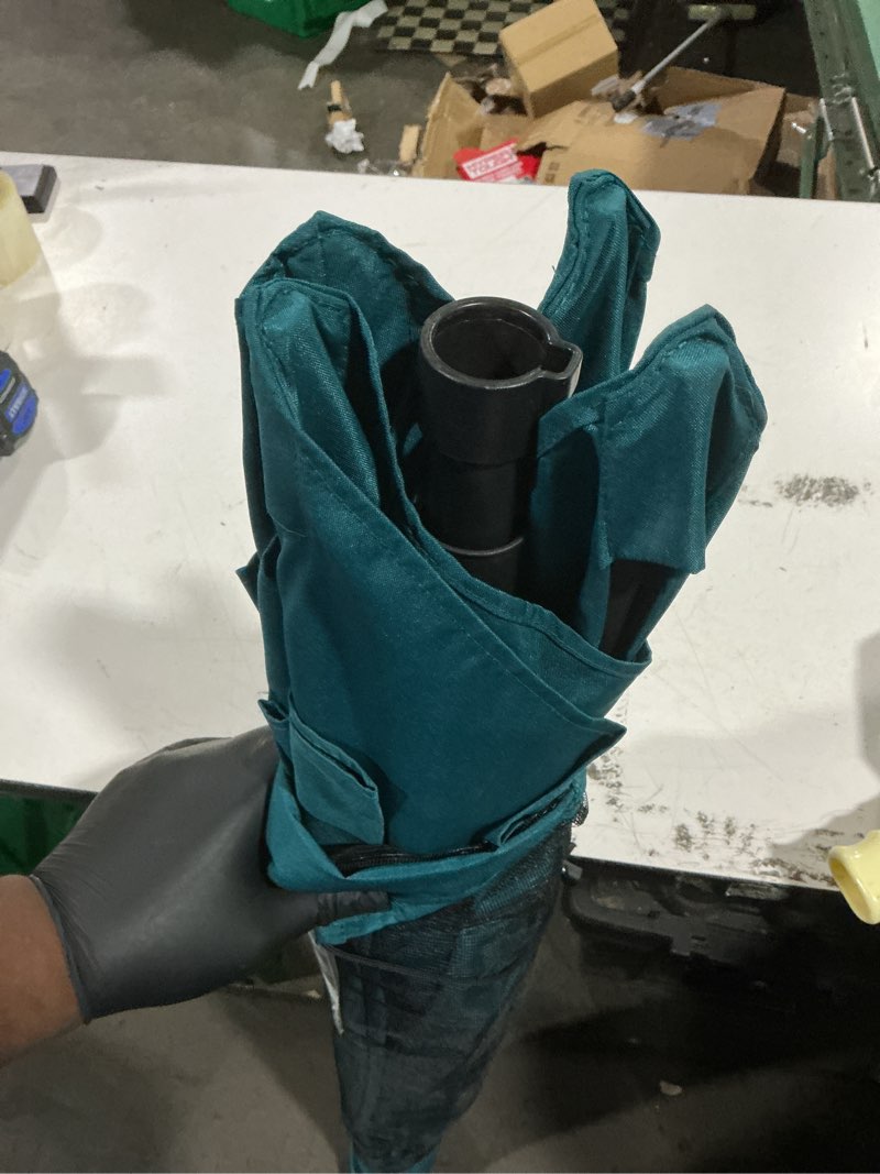 Condition photo showing Good Condition for mainstays outdoor 6 x 7.5' rectangle teal market patio umbrella, push-up, 3-angle tilt