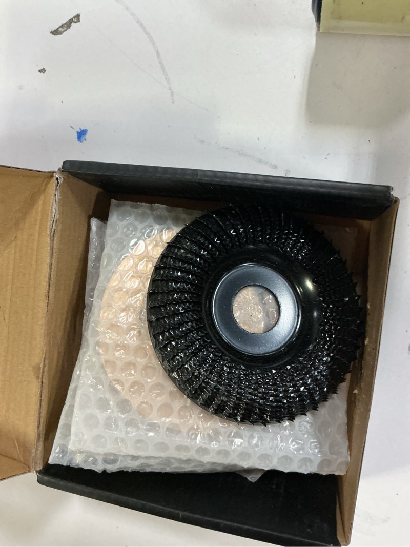 Condition photo showing Good Condition for pomsare 5pcs angle grinder wood carving disc set, 4 and 4 1/2 angle grinder attachments with 5/8 inch arbor, stumpgrinder tool grinding wheel shaping disc for wood cutting, cutting wheel