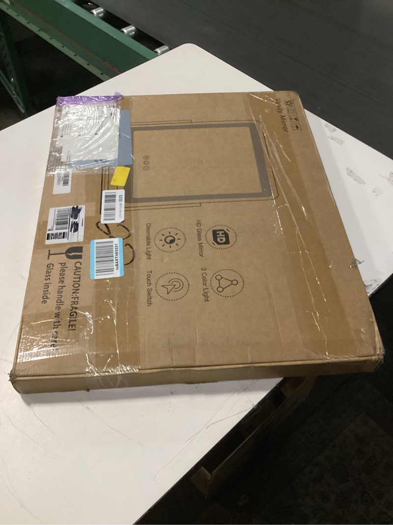 Condition photo showing As Is for FENNIO Vanity Mirror with Lights 19"x22" - LED Lighted Makeup Mirror,Large Makeup Mirror with Lights,Touch Screen with 3-Color Lighting,Led Mirror Makeup,Dimmable, for Vanity Desk Tabletop, Bedroom Black 22"L x 19"W