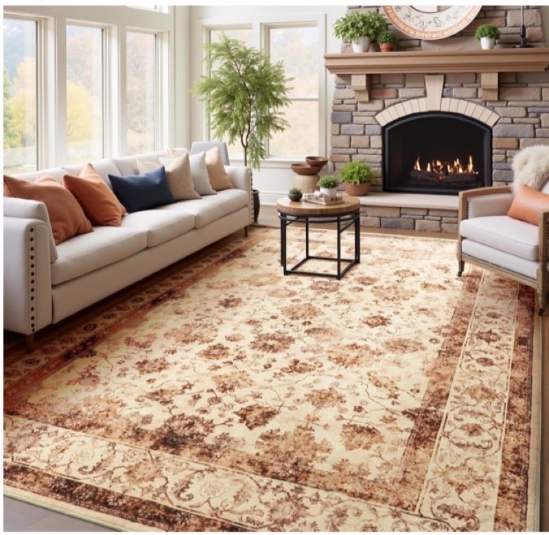 zentavio area rugs 6x9 washable non-slip kid & pet friendly living room carpets vintage floral folda