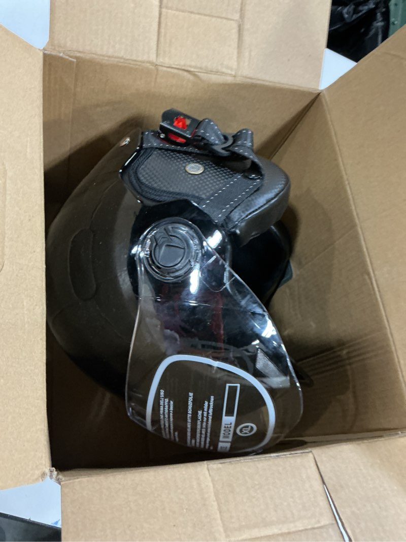 Condition photo showing As Is for Motorcycle Helmet DOT Certified, German Style Half Helmet Electric Bike Scooter with Windshield Glasses Cool Retro Helmet for Men and Women Medium Blue