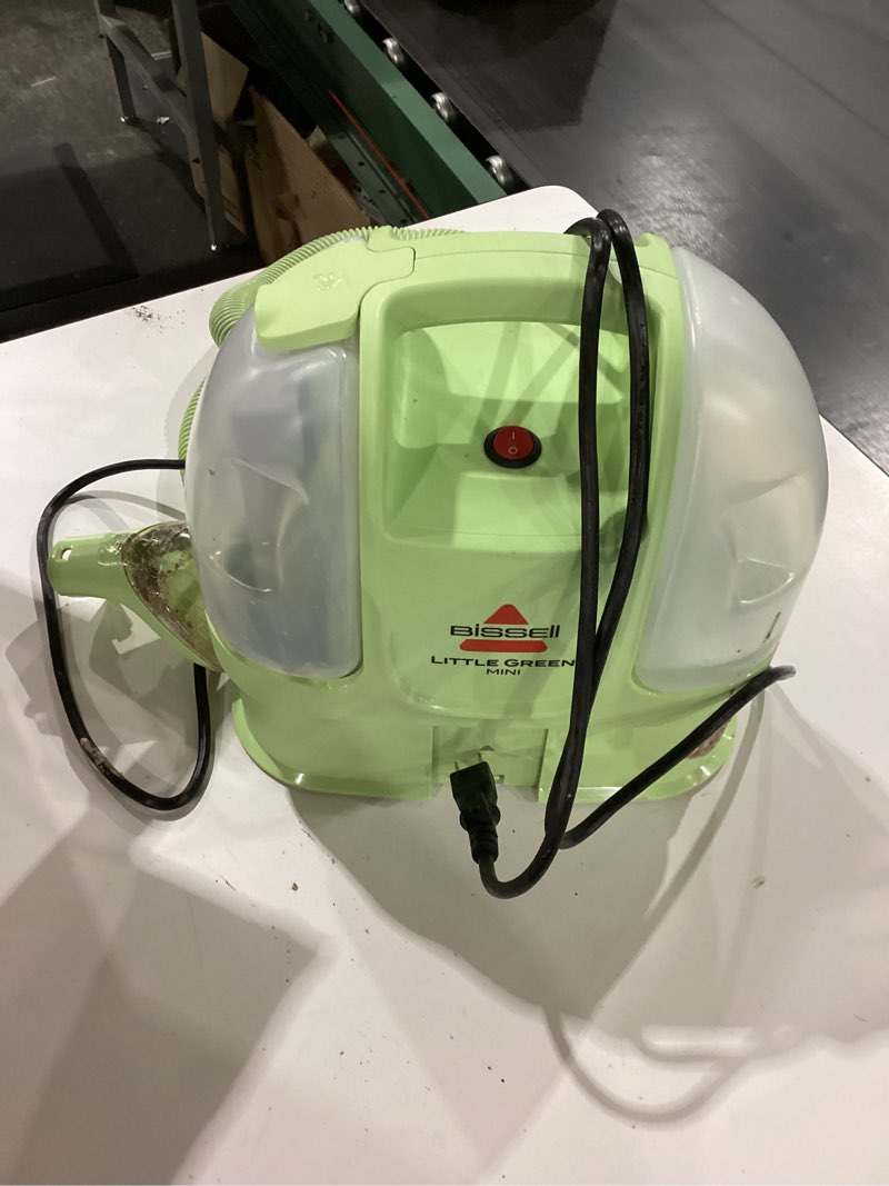 Condition photo showing As Is for bissell little green mini portable carpet and upholstery deep cleaner, car/auto detailer, with hydrorinse self-cleaning tool and 4" tough stain tool, tea green, 4075
