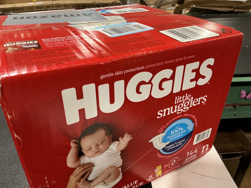 Condition photo showing New/Like New for huggies size newborn diapers, little snugglers baby diapers, size newborn (up to 10 lbs), 144 count, packaging may vary