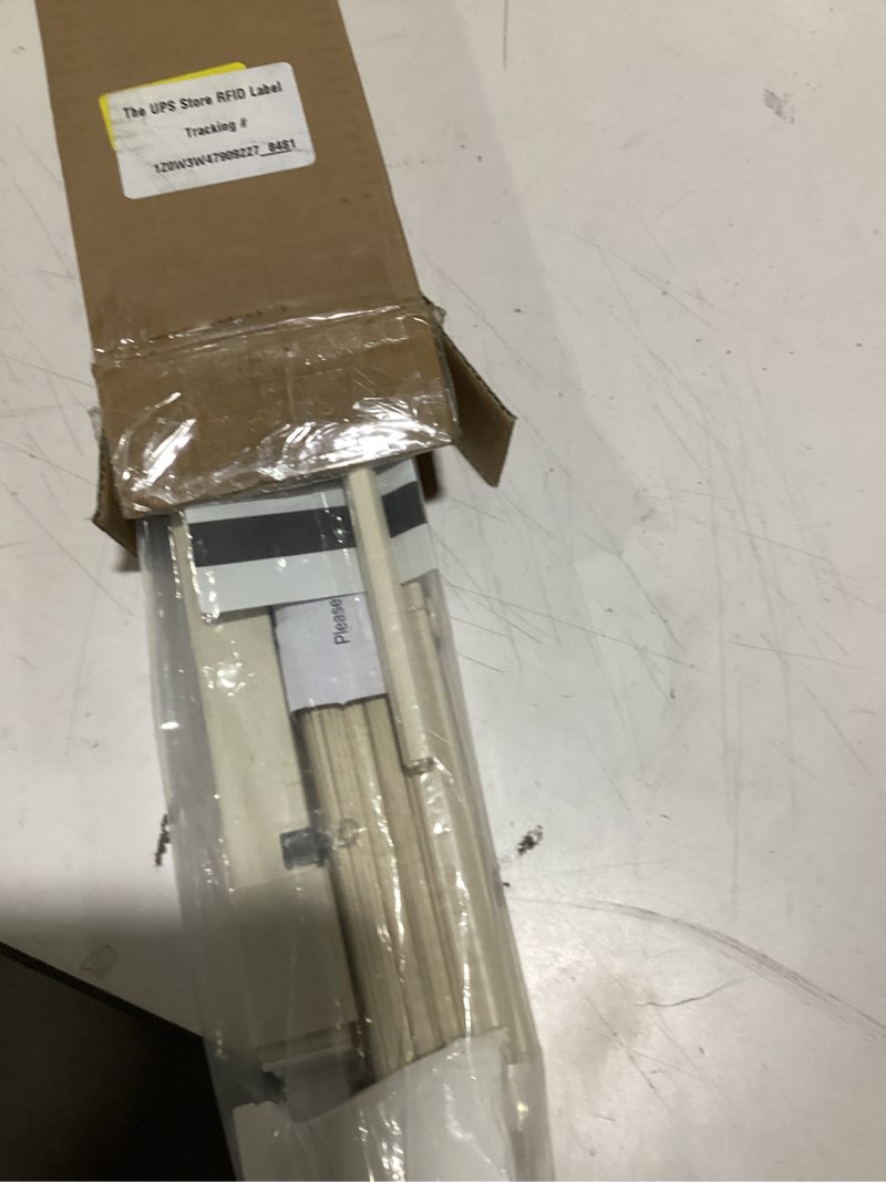 Condition photo showing As Is for LazBlinds No Tools No Drill 1" Vinyl Mini Blinds, Cordless Blinds for Windows, Light Filtering Horizontal Window Blinds & Shades, 28" W x 48" H, Cream Cordless-cream 28" W x 48" H