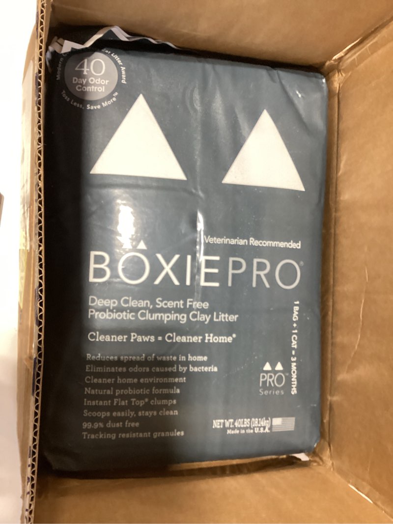 Condition photo showing Good Condition for Boxie Probiotic Cat Litter, 40 Day Odor Control, Clumping Clay Kitty Litter, Odor Eliminating Probiotics, Dust-Free, No Fragrances No Fillers, 40 lb PRO 40 lb
