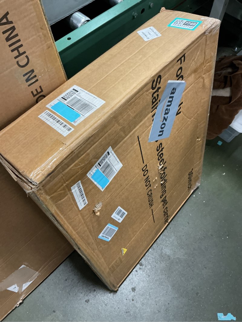 Condition photo showing New/Like New for Collapsible Stainless Steel Dog Crate, 30" 37" 42" 48" Sizes, Lockable Wheel, with Tray, Stackable, Heavy Duty, Divider, Indoor and Outdoor ?30in Size is Suitable for Small Pets only?