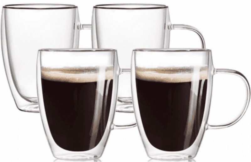 double walled glass coffee mugs insulated layer coffee cups  12oz  4pcs