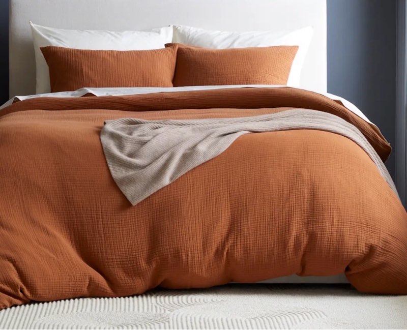 quince organic airy gauze duvet cover king size in terracotta