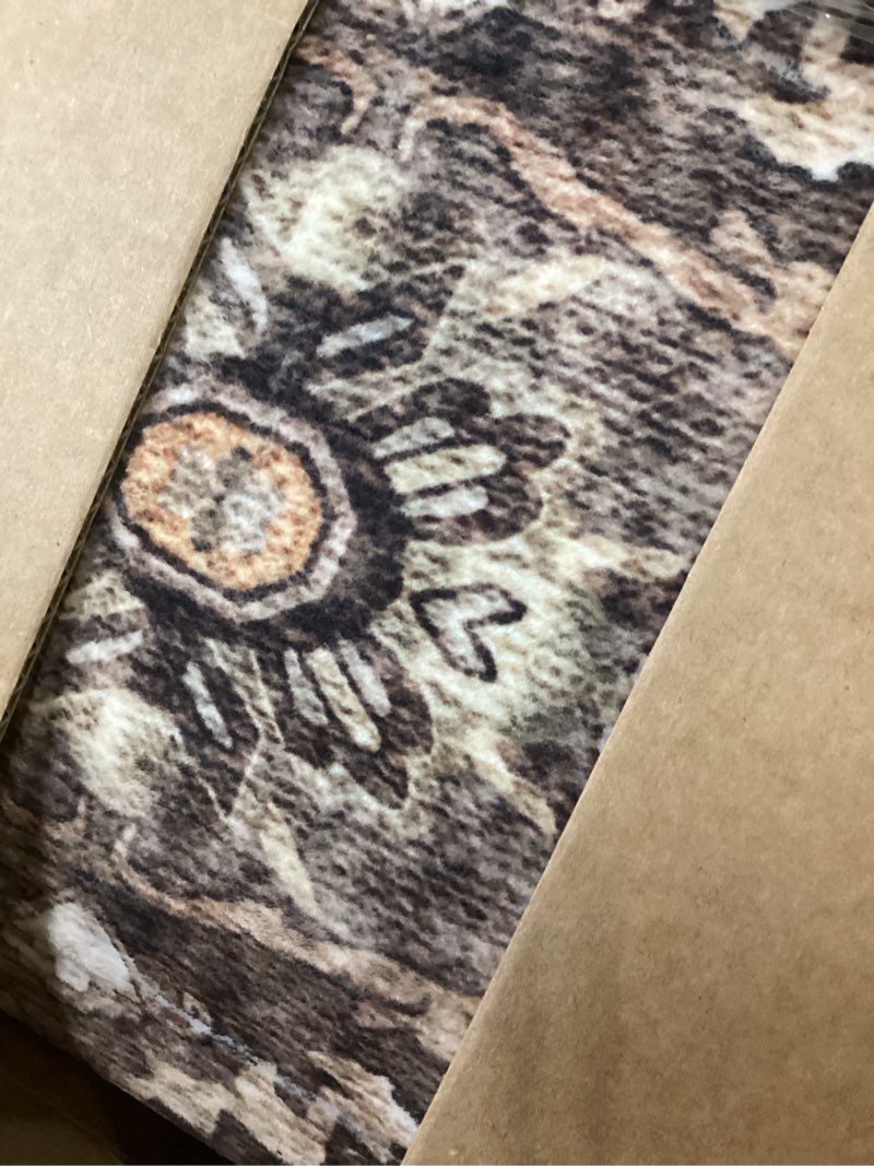 Condition photo showing As Is for 9x12 Vintage Washable Area Rug for Living Room,Low Pile Non Slip Carpet Non-Shedding Large Area Rug Soft Indoor Stain Resistant Rug Floral Print Mat for Bedroom Dining Room Brown Floral Brown-floral 9' x 12'