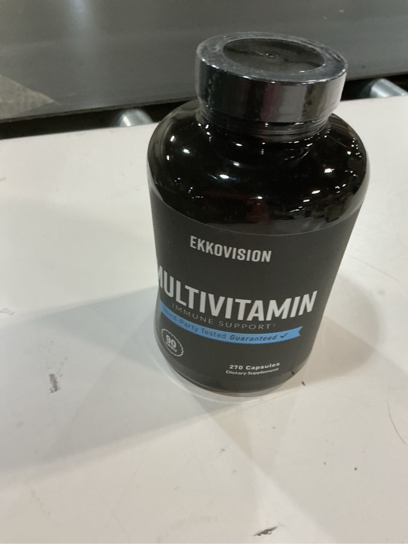 Condition photo showing New/Like New for (Exp 09/2027). Ekkovision Multivitamin, Includes Vitamin, B, C, E, D3 & K2, Zinc, Selenium, Biotin & Folic Acid, Iron Free Formula, Plant Based Multi Vitamin for Men & Women, 90 Servings, 270 Veggie Capsules 270 Count (Pack of 1)