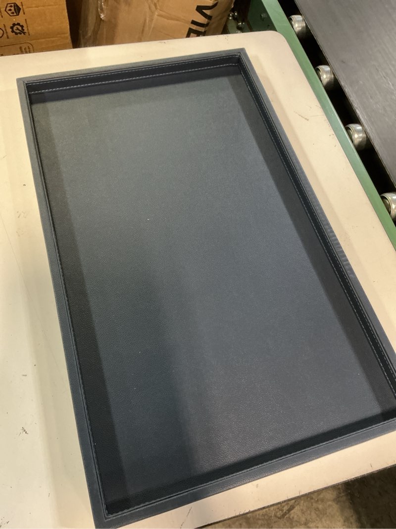 Condition photo showing Good Condition for 30 * 16 inch rectangular ottoman tray | textured pu leather, waterproof & heat-resistant storage for coffee/dining tables, sofa, bed, entertainment & party (navy blue, 30 * 16in) navy blue 30" x 16" x 1.1"