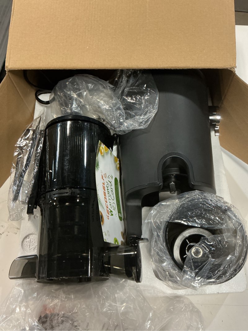 Condition photo showing Good Condition for juicer machines - wide mouth feed chute with self feeding hands-free design - cold press juicer for vegetables and fruits - juice extractor machine high juice yield - with pusher