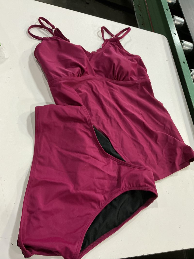 Condition photo showing Good Condition for Aleumdr Women's Tankini Bathing Suit 2 Piece Tummy Control Swimsuit Scallop Trim Tankini Top with Bottom Medium Purple