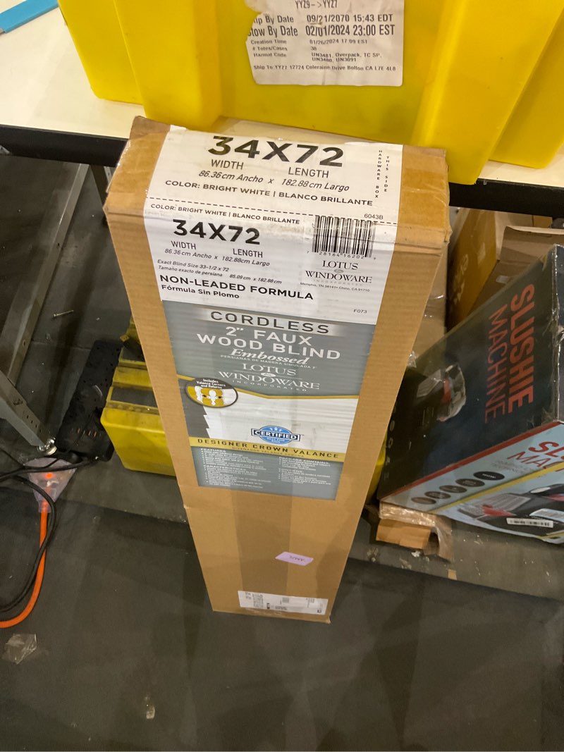 Condition photo showing Good Condition for Lotus & Windoware Cordless, 2 Inch Faux Wood Blind, 34" Wide x 72" Long, Window Blinds, Blinds & Shades, Blinds for Indoor Windows, Embossed, Bright White