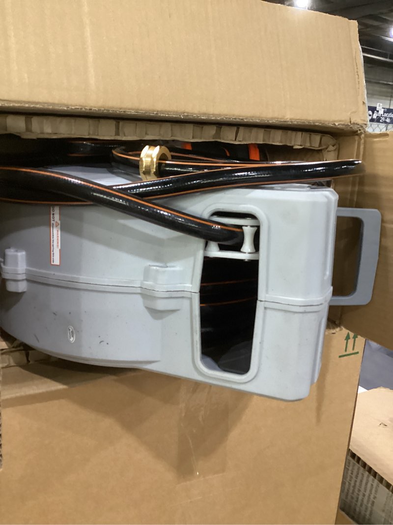 Condition photo showing Good Condition for giraffe tools aw30 wall mounted 1/2" x 100 ft garden hose reel, retractable water hose reel, automatic rewind & lock at any length 1/2" x 100 ft dark grey