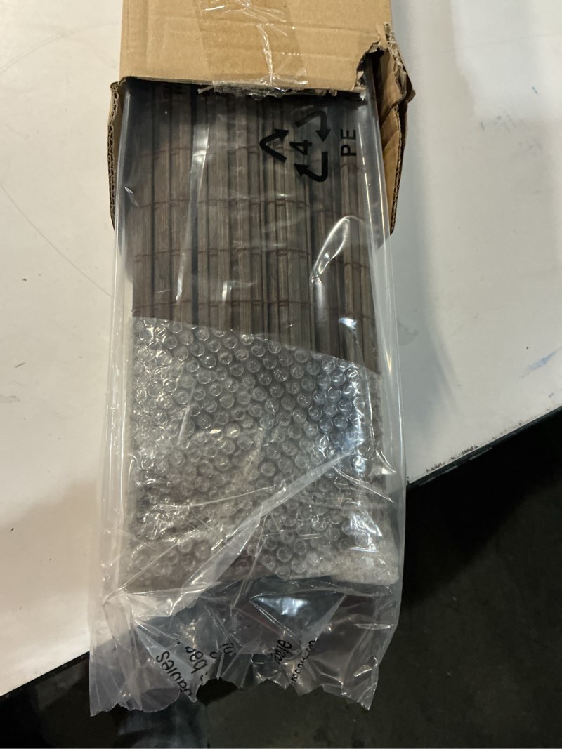 Condition photo showing Good Condition for LazBlinds No Tools No Drill Cordless Bamboo Roman Shades, Privacy Window Treatment, Roll Up Bamboo Blinds for Windows 34'' W x 64'' H, Driftwood Privacy-driftwood 34" W x 64" H