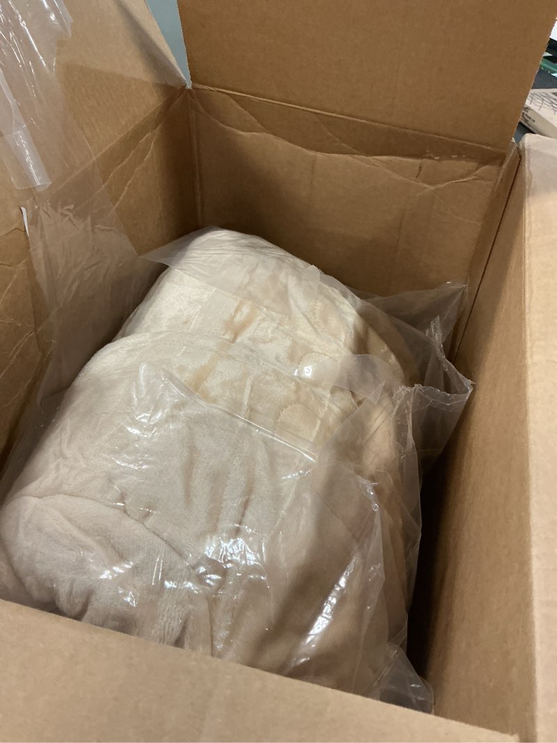 Condition photo showing As Is for Electric Wearable Heated Blanket with Foot Pocket, Heated Blanket Wearable with Sleeves for Sofa, Flannel & Sherpa Electric Throw Blanket, 10 Heat Settings & 2-8H Auto Shut-Off, 50*70"+18", Beige 50*70 Beige