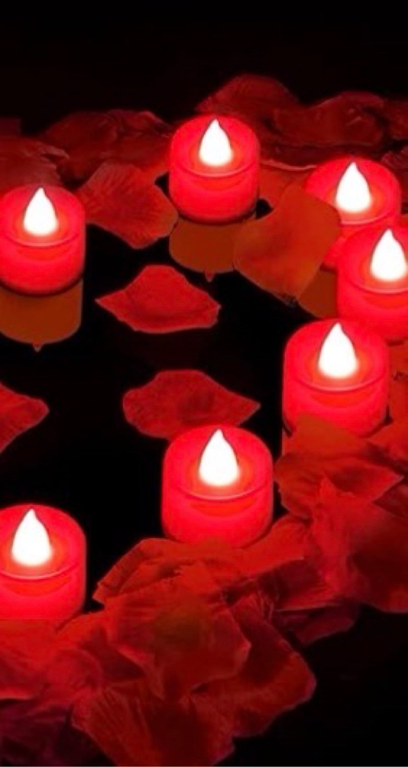 Amagic 6  Pieces Artificial Rose Petals with 12 Heart LED Tea Lights Candles Kit, Rose Petals and Candles Set for Proposal, Anniversary, Valentine's Day, Special Romantic Night, Wedding Table Decor