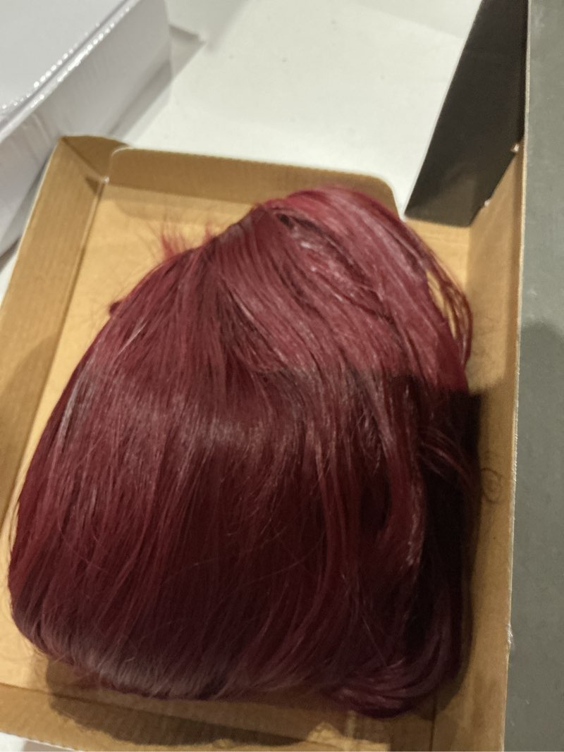 Condition photo showing As Is for wine red wig short wine red wavy curly wig with bangs synthetic cosplay hair wigs (small size)